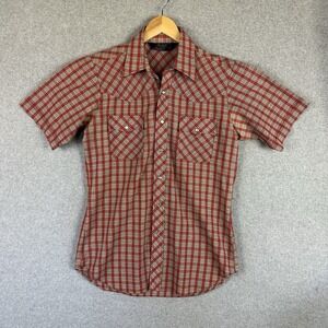 Vintage Lariat Shirt Mens Medium Red Western Pearl Snap Cowboy 70s Short Sleeve